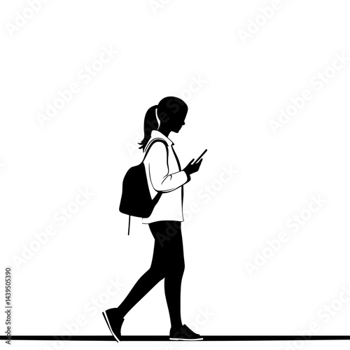 Black and White Silhouette or Line Art Illustration of Man or Woman Handing Mobile Phone - Communication Concept