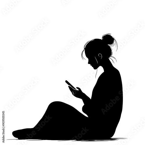 Black and White Silhouette or Line Art Illustration of Man or Woman Handing Mobile Phone - Communication Concept