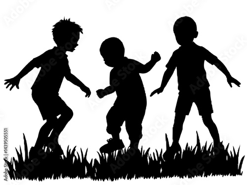 3 Silhouettes of Children Playing Outdoors in Nature