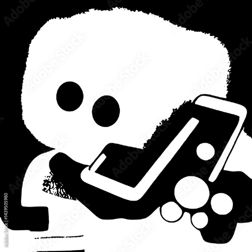 Black and White Silhouette or Line Art Illustration of Man or Woman Handing Mobile Phone - Communication Concept