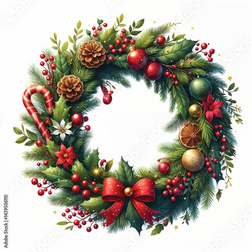 christmas wreath on white background