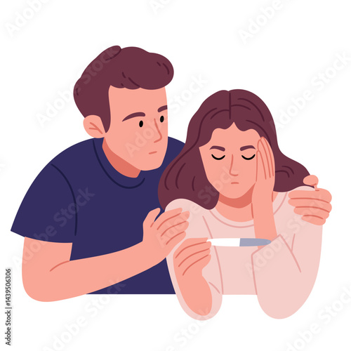 Infertility. Sad woman and man looking at negative pregnancy test. Infertile couple, fertility problem, trouble conceiving.