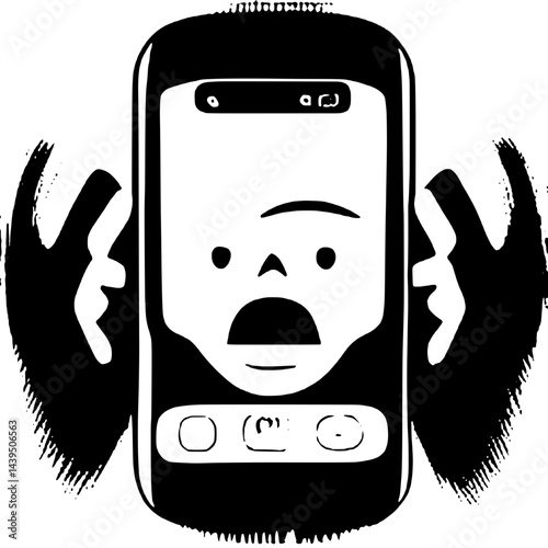 Black and White Silhouette or Line Art Illustration of Man or Woman Handing Mobile Phone - Communication Concept