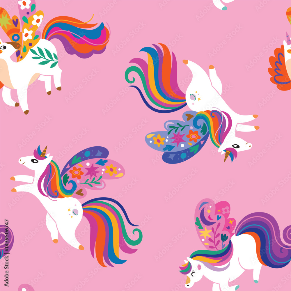 Fototapeta premium Seamless pattern with magic unicorns. Vector illustration