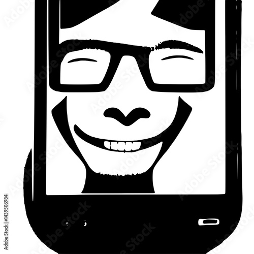 Black and White Silhouette or Line Art Illustration of Man or Woman Handing Mobile Phone - Communication Concept