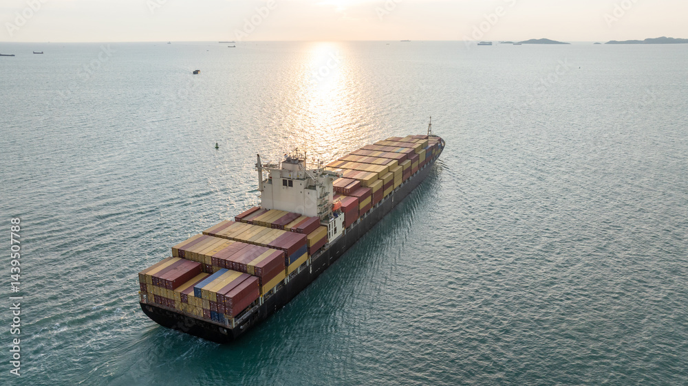 Aerial view container ship cargo freight shipping international, Global business freight shipping import export logistic transportation container ship, Container ship cargo sea freight container ship.