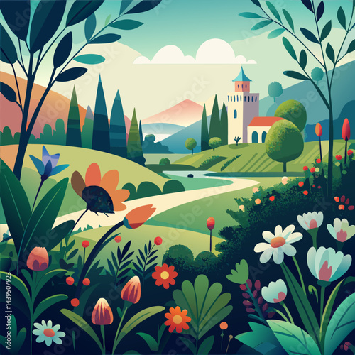 Enchanting Spring Landscape with a Castle