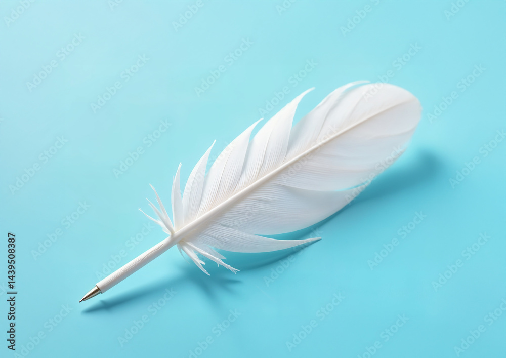 Obraz premium white pen feather on blue background