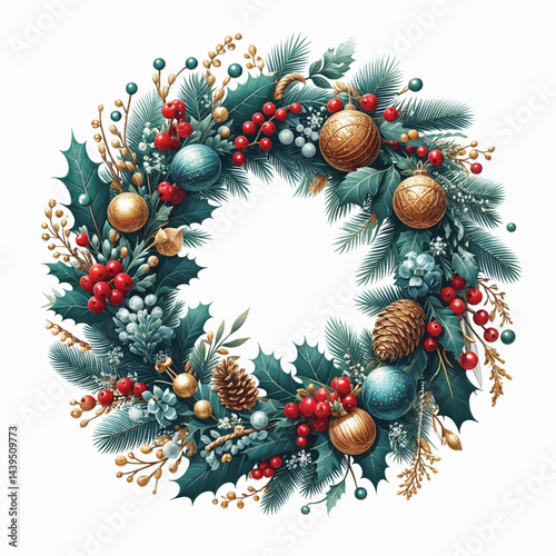 christmas wreath with bells and holly