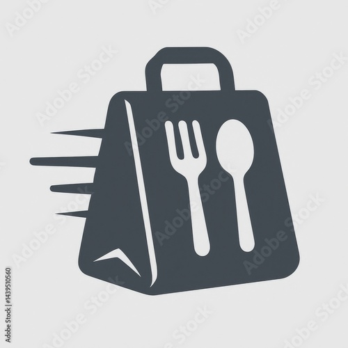 A dynamic and sleek icon of a food delivery bag with a fork and spoon subtly integrated into the design, emphasizing speed with motion lines.
