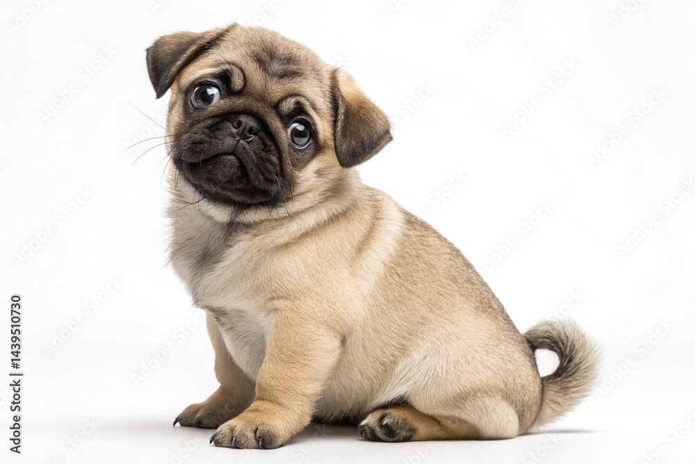 Pug Puppy Sitting Isolated on Transparent Background Cute Pet Animal. Pug Puppy Sitting Isolated on Transparent Background Cute Pet Animal.