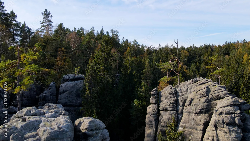 Adrspach rocks view from above Drone landscape Adrspach Czech Republic