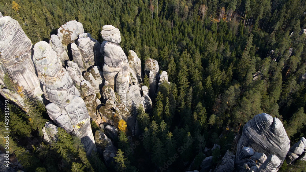 Adrspach rocks view from above Drone landscape Adrspach Czech Republic