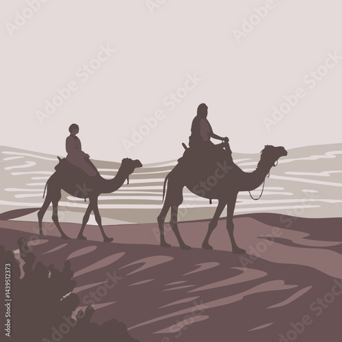 Desert Camel Riders SVG Vector Illustration