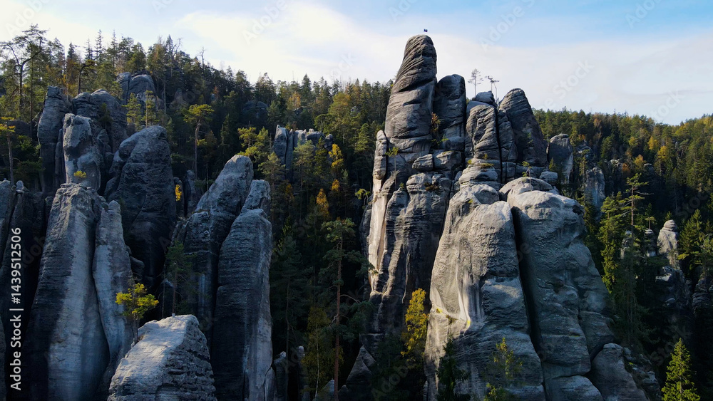 Adrspach rocks view from above Drone landscape Adrspach Czech Republic
