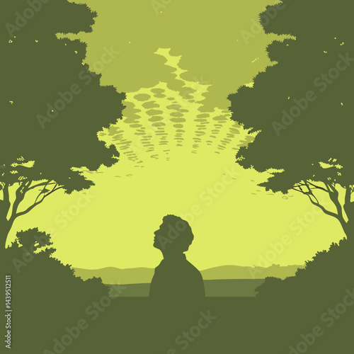 Man Gazing at the Starry Firmament – Vector SVG Illustration