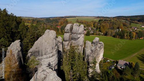 Obraz na płótnie Adrspach rocks view from above Drone landscape Adrspach Czech Republic w salonie