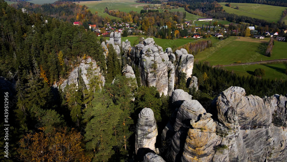 Adrspach rocks view from above Drone landscape Adrspach Czech Republic