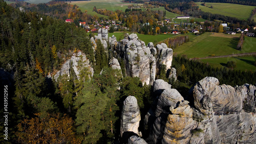 Obraz na płótnie Adrspach rocks view from above Drone landscape Adrspach Czech Republic w salonie