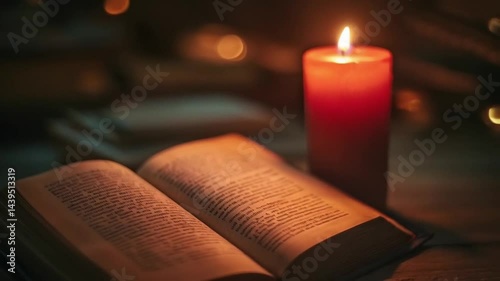Ancient wisdom flickers in candlelight, illuminating open pages of knowledge
