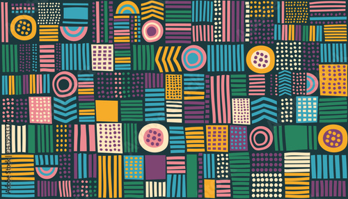 Abstract seamless geometric pattern. African ethnic colorful background. Vector flat hand drawn banner.