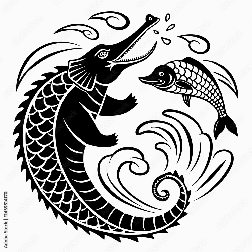 Fototapeta premium Makara Mythical Creature Vector Illustration