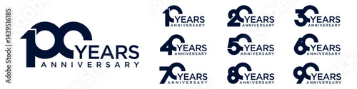 collection anniversary 10 to 100 year logo designs. abstract number for celebration event, wedding, greeting card, and invitation, vector illustration