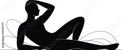Elegant reclining figure silhouette artistic interpretation of relaxed posture minimalist design black and white aesthetic