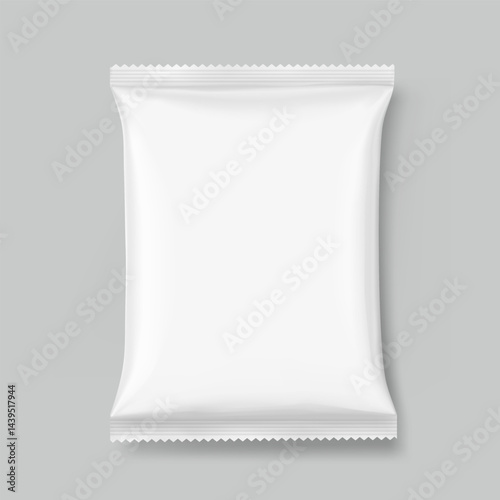 Blank realistic pillow bag mockup. Front view. Vector illustration isolated on grey background. Perfect to create your final pack shot. EPS10.