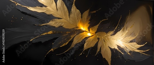 Layered mixed media art involving spray paint soft charcoal and bright gold leaf. Extremely detailed high resolution illustration.