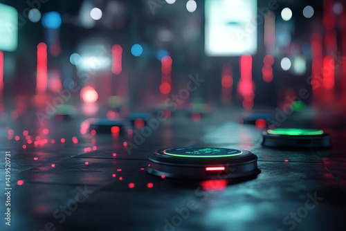 Futuristic technology glowing buttons dark vibrant scene