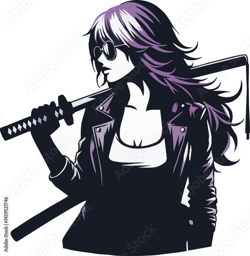 A cartoon silhouette of a glamour woman with stylish hair holds both a microphone and a gun, suggesting a party with a dangerous edge
