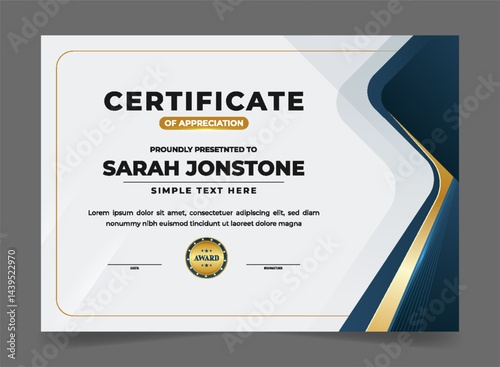 Blue and gold certificate border design