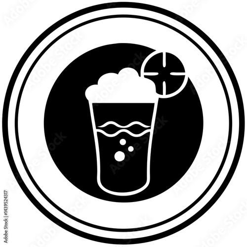 Drink icon featuring a frothy glass with a citrus garnish  