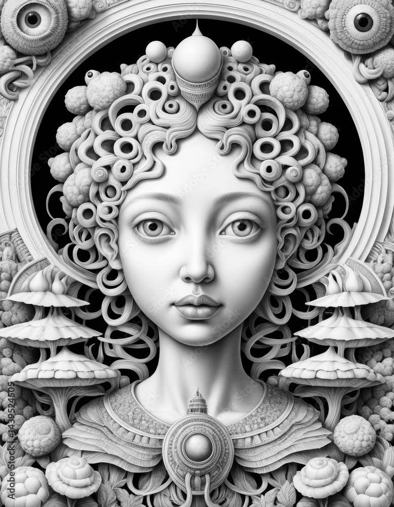 Surreal Portrait Coloring Page Illustration