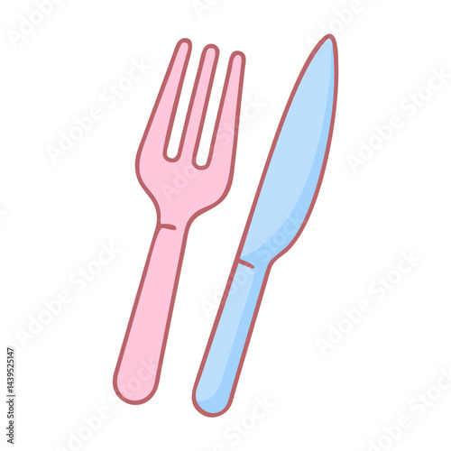 Colorful fork and knife icon in playful design  
