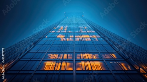 Wallpaper Mural Modern skyscraper at twilight, illuminated windows. Torontodigital.ca