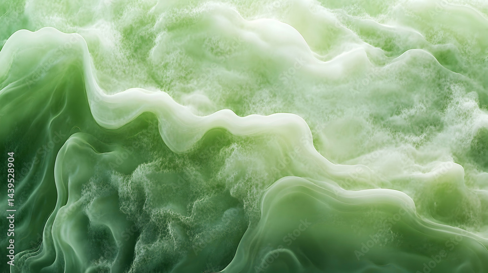 Fototapeta premium Abstract green swirls create a mesmerizing visual texture. The soft, flowing lines and varying shades of green evoke a sense of calm and serenity.