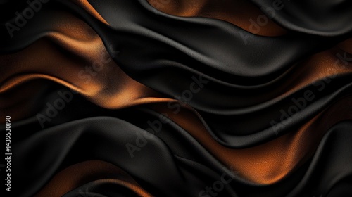 Draped black and copper silk fabric texture background