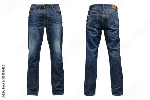 men's washed dark blue jeans isolated on transparent background