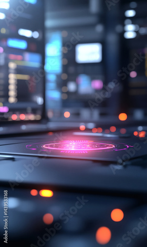 Futuristic touch interface glowing on a dark surface