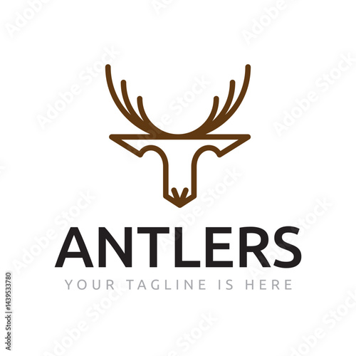 Strong Antlers Deer Roe Animal Head Wildlife Logo Template
