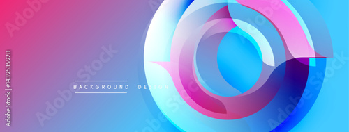 Abstract gradient circles overlap, creating dynamic visual effect. Pink, blue hues dominate composition. Modern background design element.