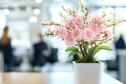 A Blooming Pink Flower Centerpiece Enhancing an Elegant Office Setting