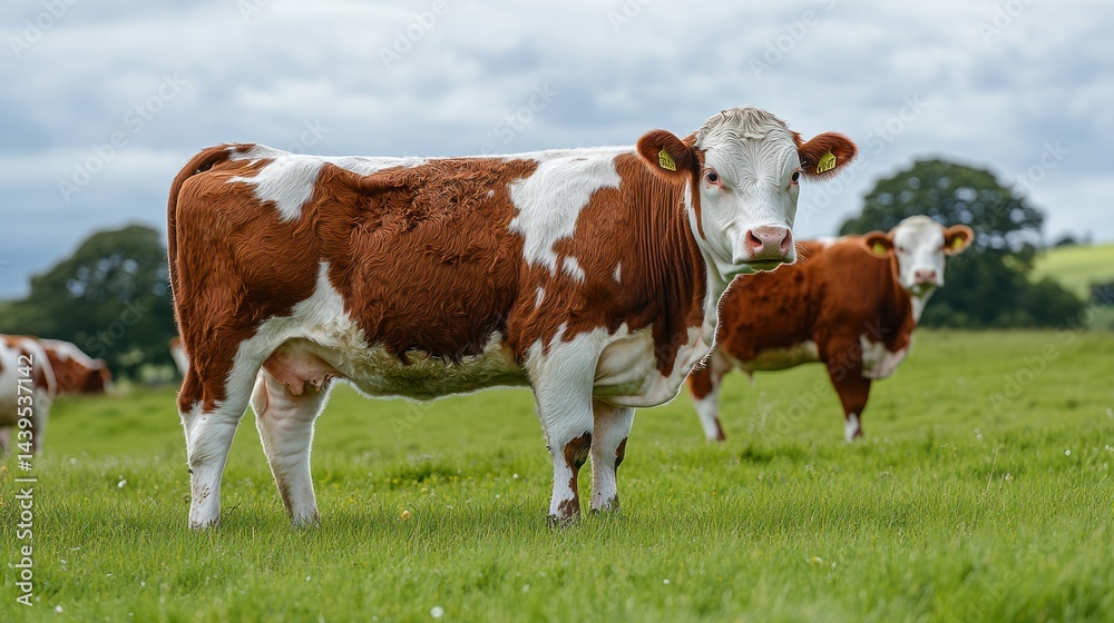 Cows grazing in a field under a cloudy sky. Possible use stock photo Cows grazing in a field under a cloudy sky. Possible use stock photo