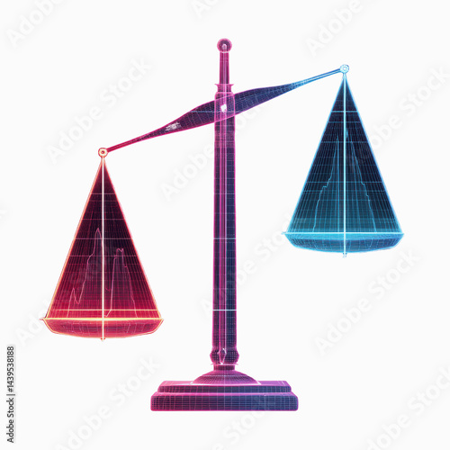 Abstract Neon Wireframe Scales of Justice - Balance, Equality, Law Concept