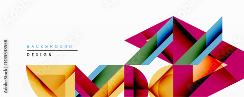 Abstract geometric composition. Vibrant shapes overlap, creating dynamic visual effect. Modern design utilizes bright colors, gradients, clean lines. Minimalist background enhances bold forms.