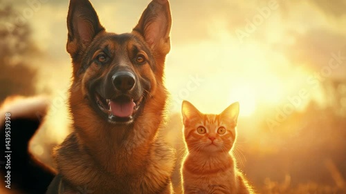 A striking portrait of a German Shepherd dog and cat