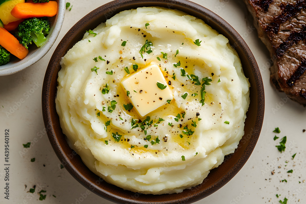hearty meal with mashed potatoes, steak, and vibrant sides
hearty meal with mashed potatoes, steak, and vibrant sides