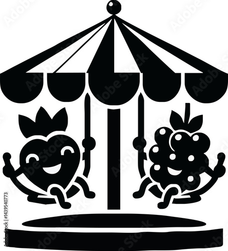 Cartoon-style vector illustration of a circus tent and carousel in the park, perfect for holiday and decoration themes
